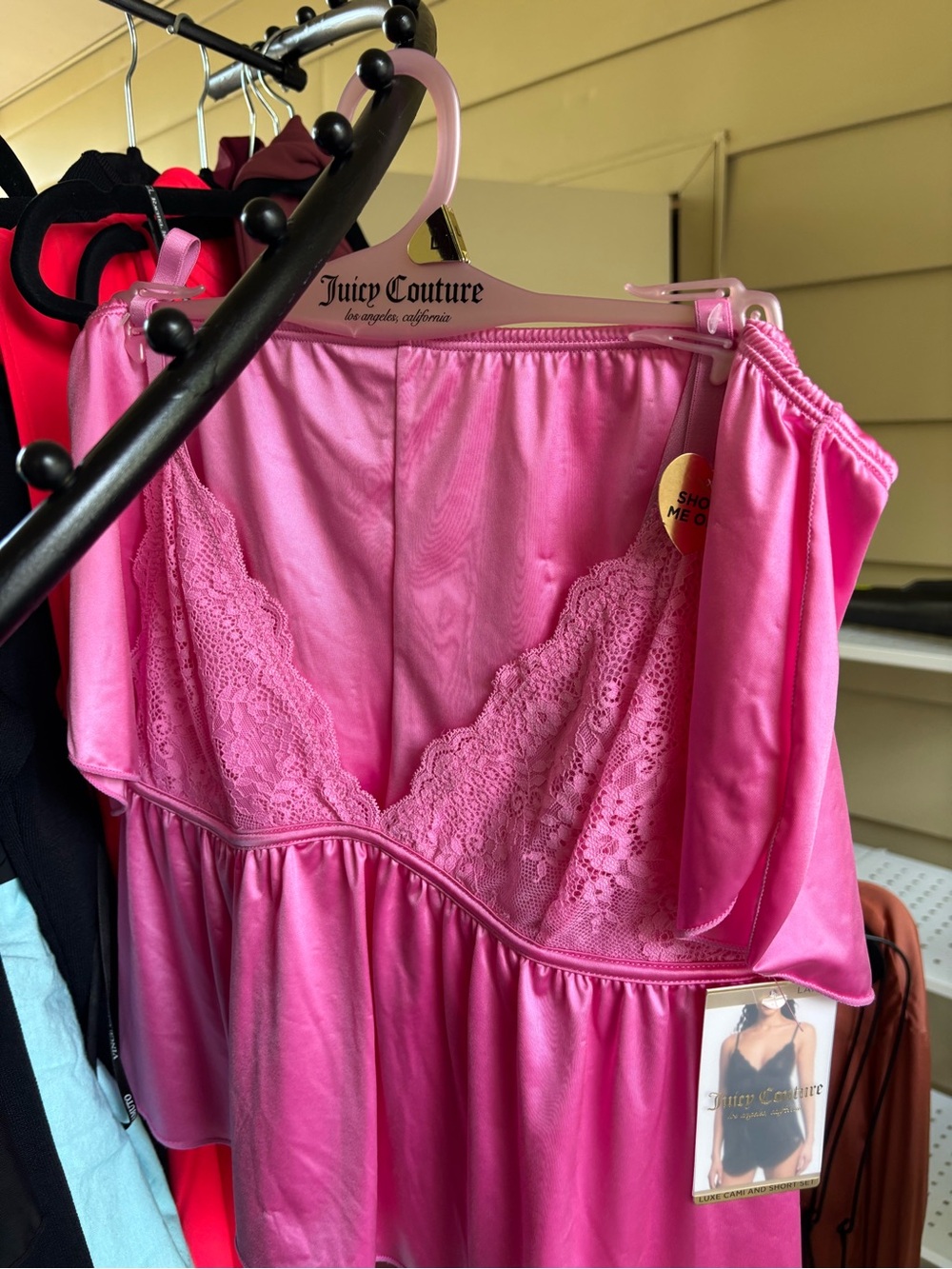 Juicy Couture Hot Pink Satin Lace Trim Chemise